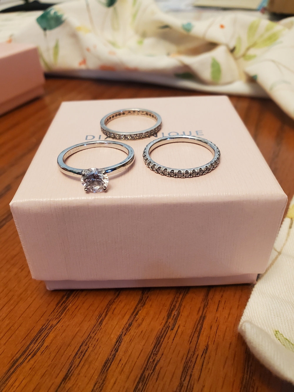 Dazzling Silver Diamonique Solitaire and Pavé Stackable Ring Set - Silver